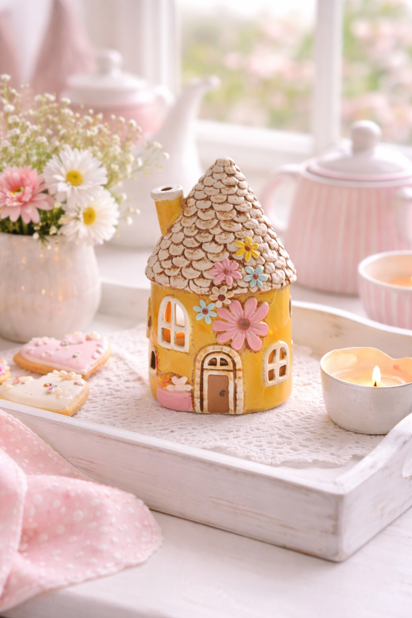 Casetta Portacandela Cottage Tonda in Gres 19 cm