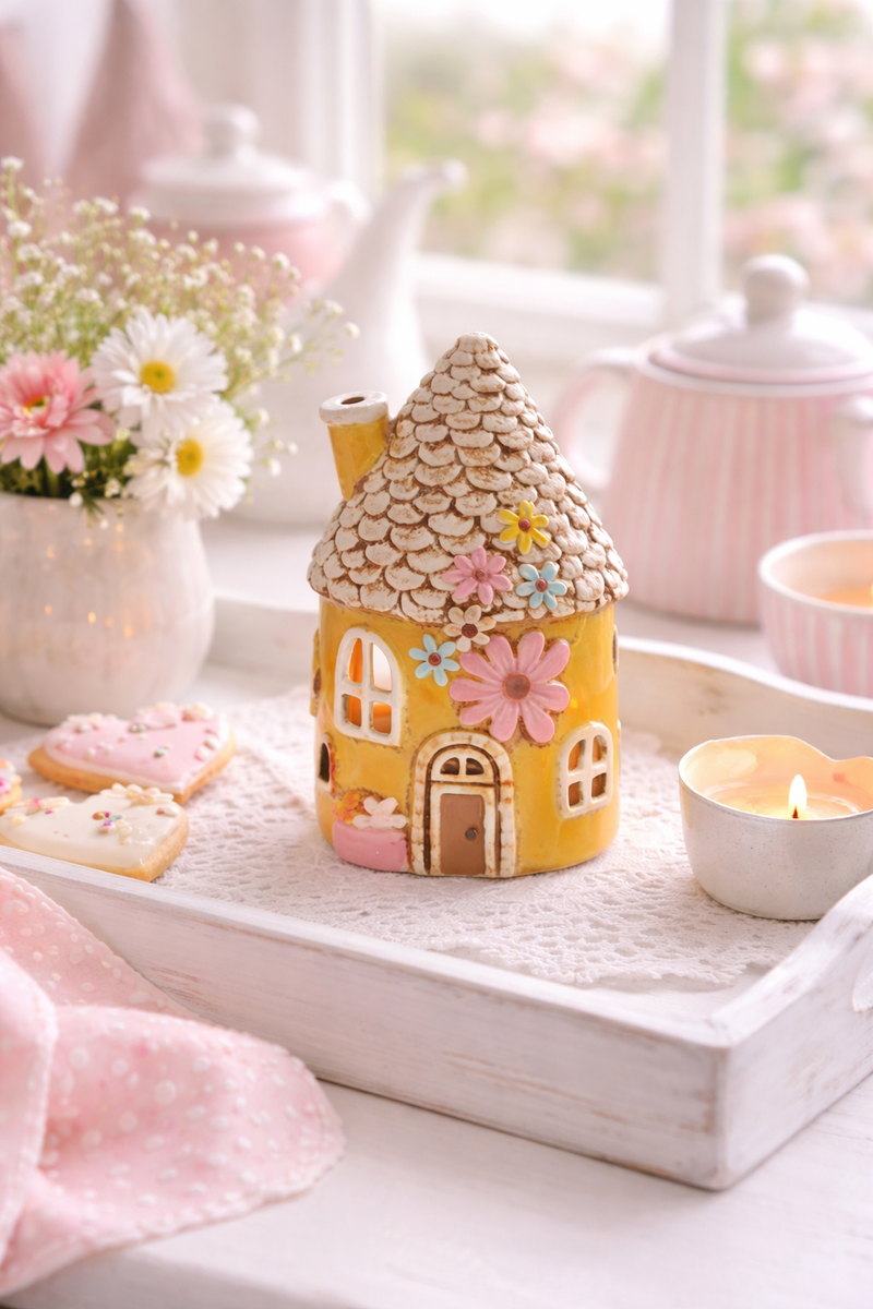 Casetta Portacandela Cottage Tonda in Gres 19 cm
