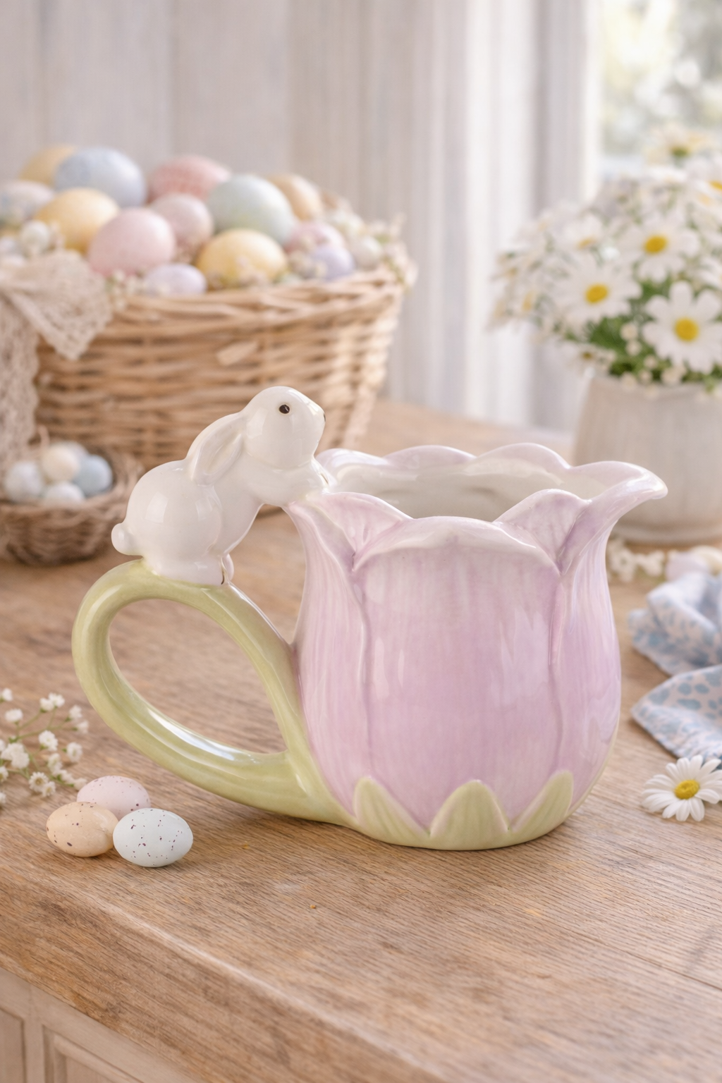 Tazza in Ceramica a Forma di Tulipano con Coniglietto