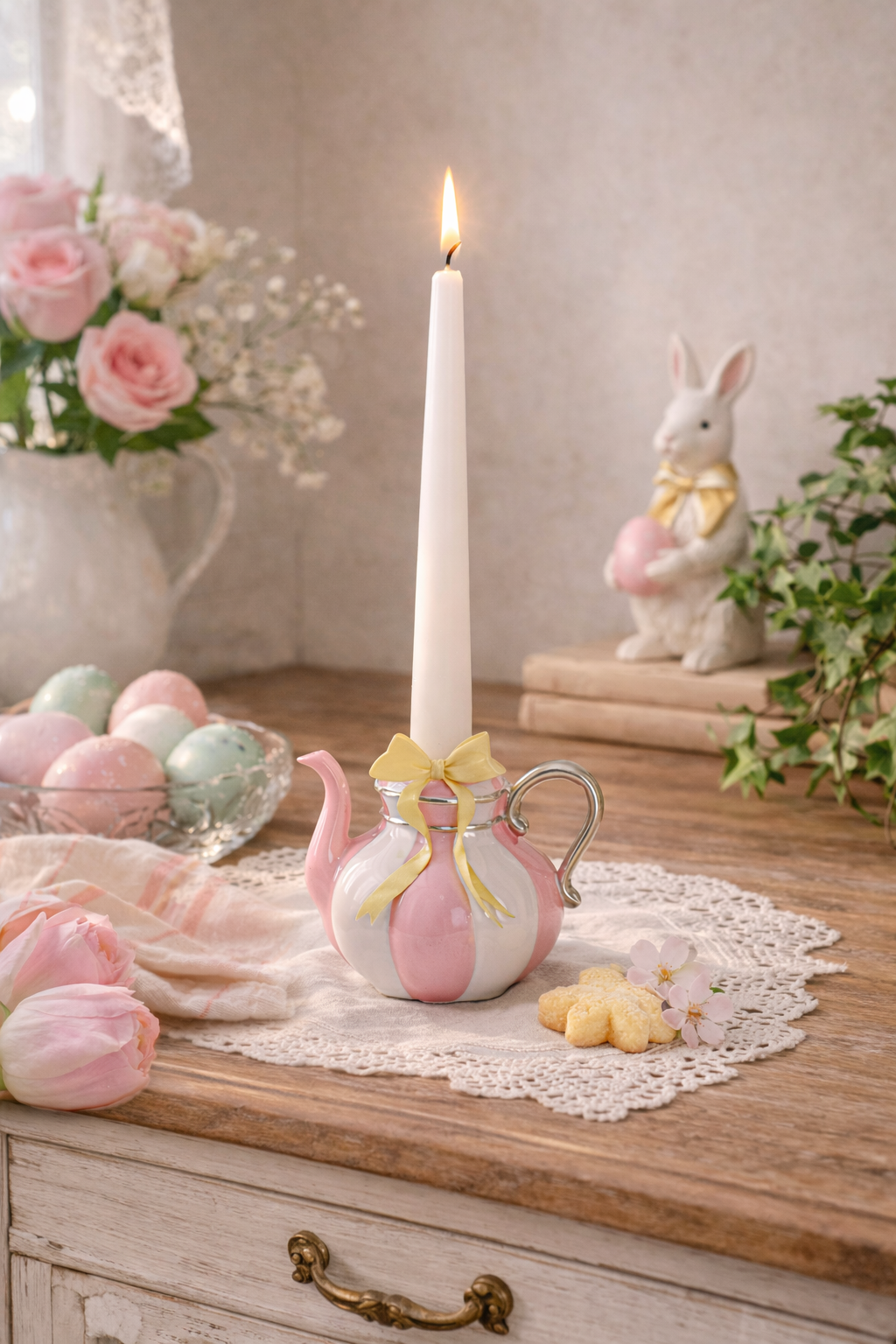 Portacandela Teiera Rosa in Ceramica 12,5 cm Goodwill