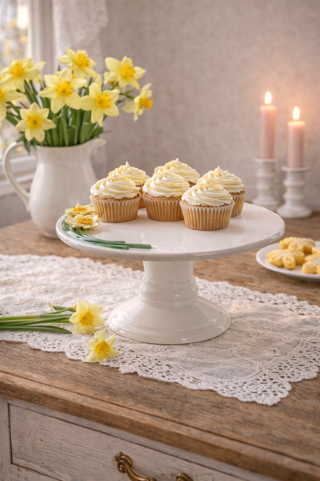 Alzata  in Ceramica con Narcisi in Rilievo 24 cm