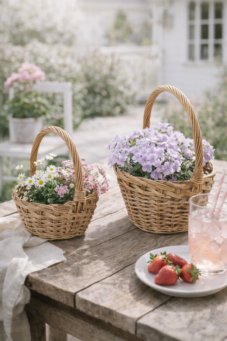 Set 2 Cestini con Manico 31/34 cm Nuvole di Stoffa