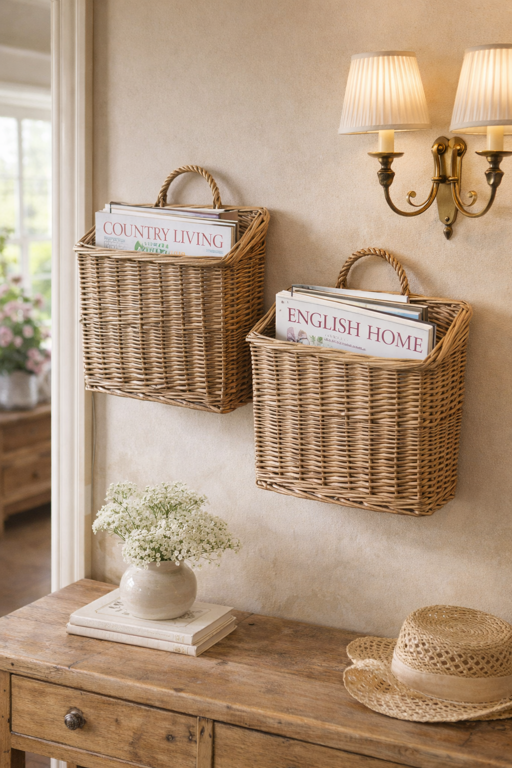 Cesto in Vimini con Manico Nuvole di Stoffa