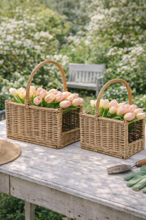 Cestino in Vimini con Manico Nuvole di Stoffa