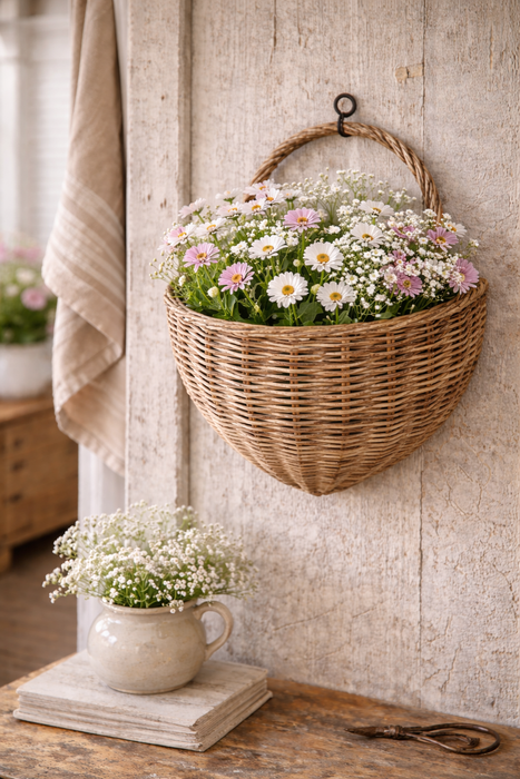 Cesto da Parete in Vimini con Manico 15x28x34 cm – Nuvole di Stoffa