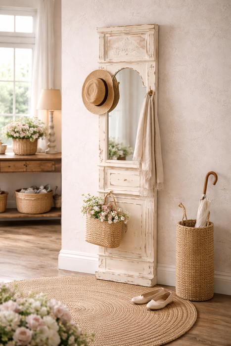 Pannello Appendiabiti con Specchio Nuvole di Stoffa 200 cm