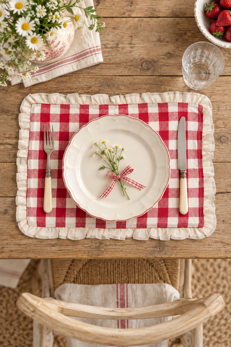 Tovaglietta a quadretti con gala 35 x 50 cm- Blanc Mariclò