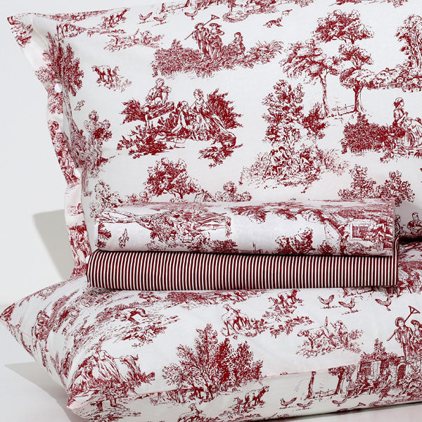 Completo Lenzuola Matrimoniale Toile Bordeaux 100% Cotone