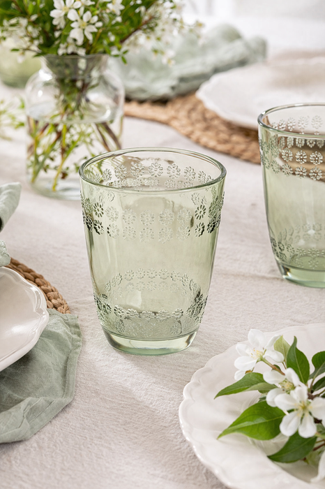 Set 6 Bicchieri Vetro Verde Flower 270 ml Nuvole di Stoffa