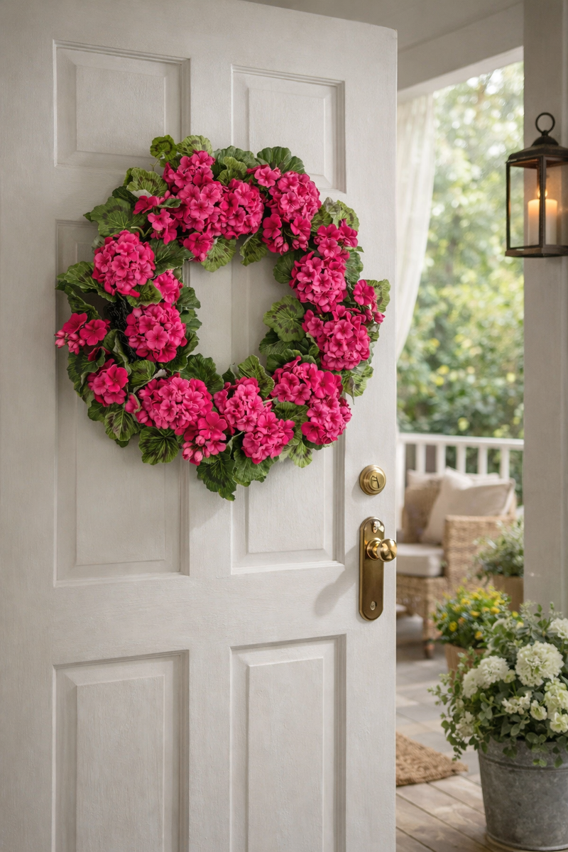 Corona di Geranio Rosa 55 cm