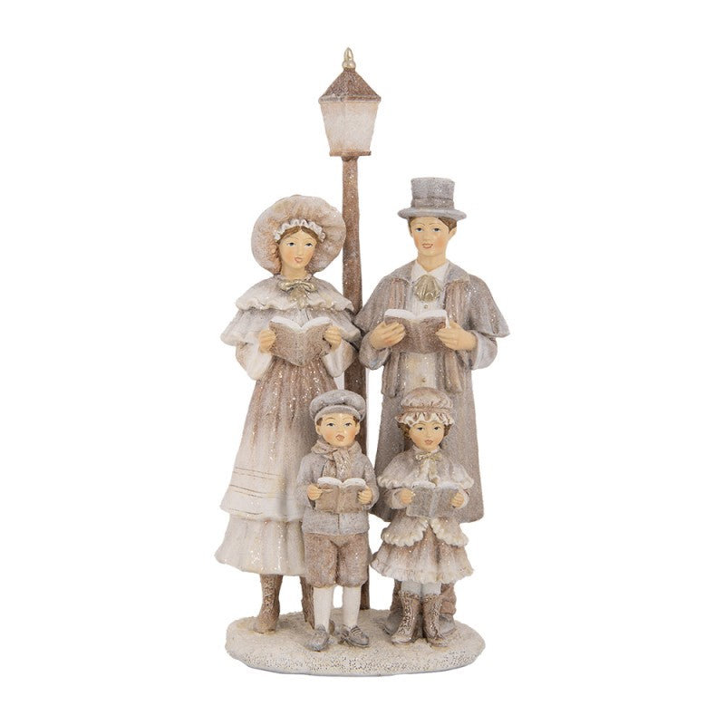 Statuetta Natalizia Famiglia di Cantori con Lampione 30 cm Beige | Clayre & Eef