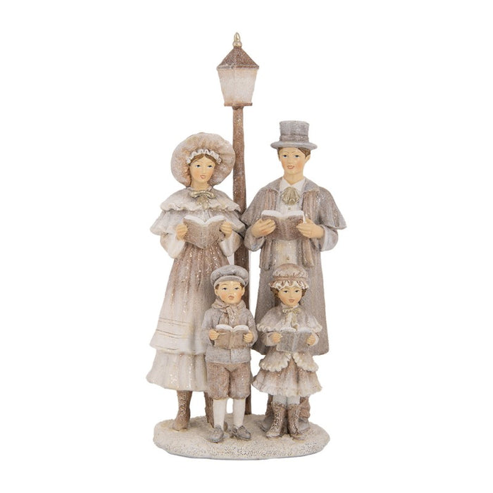 Statuetta Natalizia Famiglia di Cantori con Lampione 30 cm Beige | Clayre & Eef
