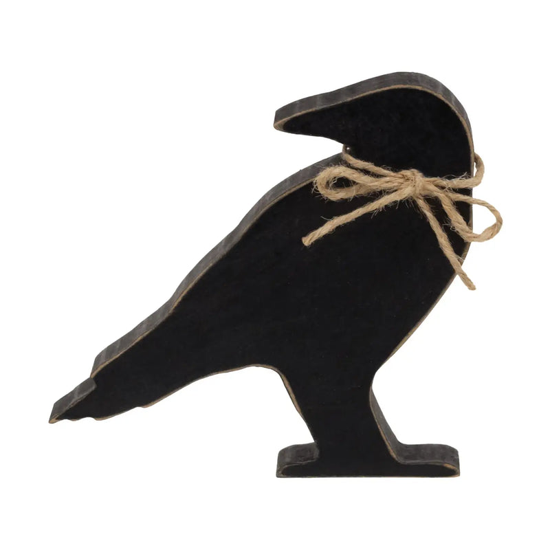 Corvo Decorativo in Legno Nero con Fiocco