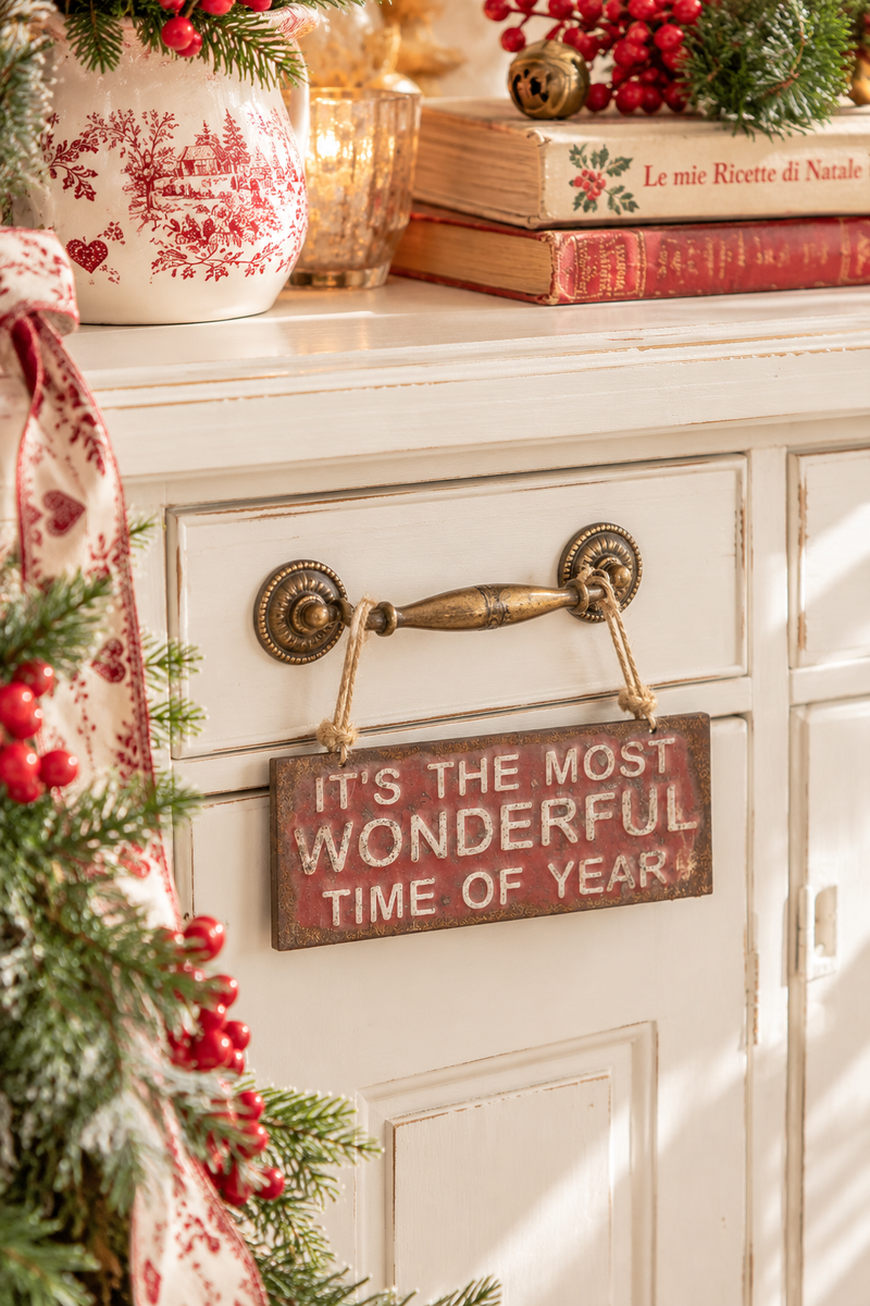 Targa Natalizia Rossa “The Most Wonderful Time of the Year” 15 cm
