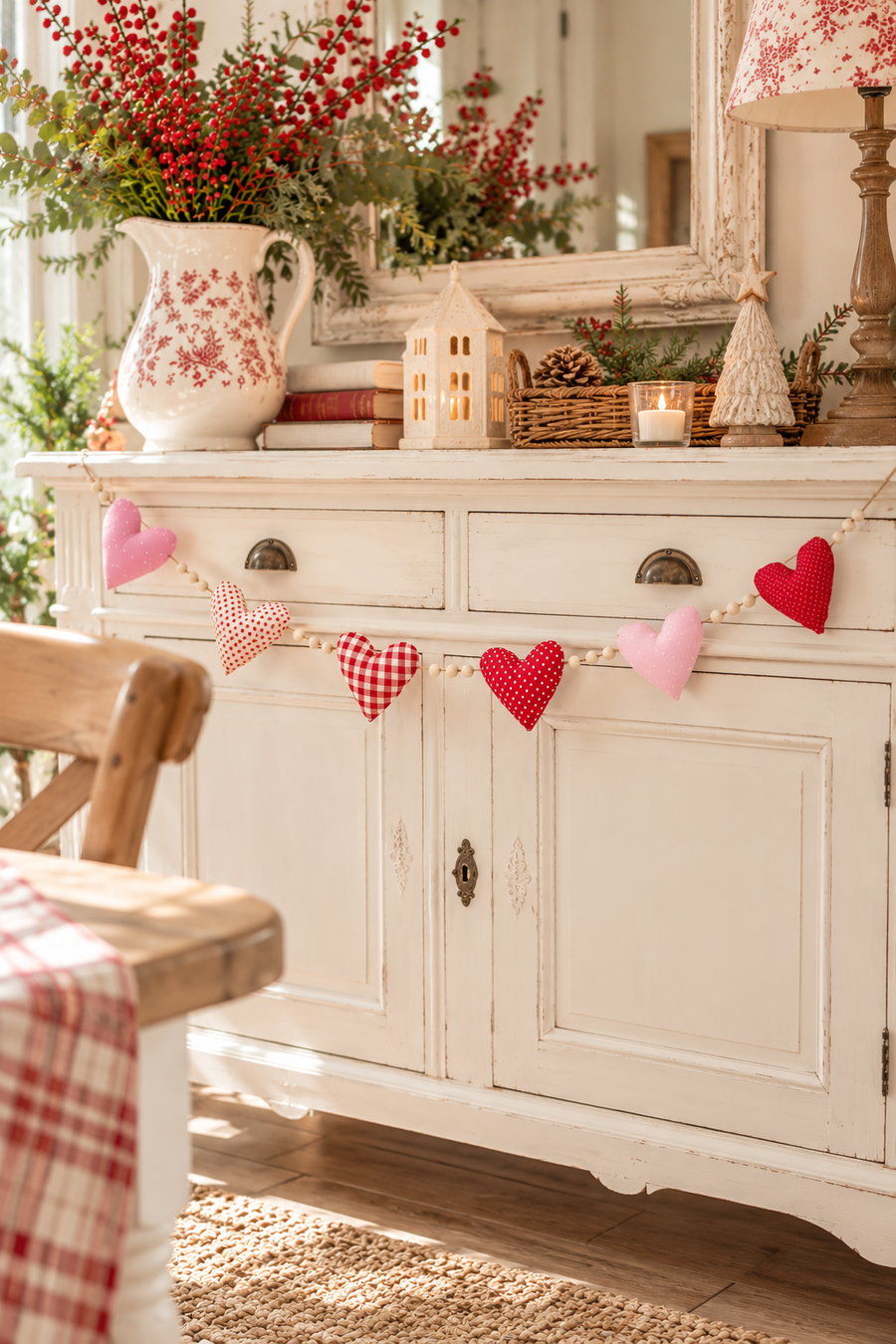 Ghirlanda Decorativa con Cuori Patchwork Vintage 152 cm