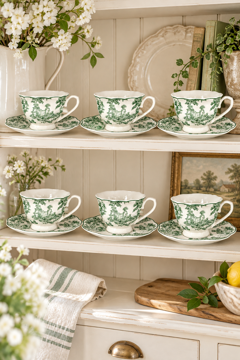 Set 6 Tazze Caffè Boudoir con Piattino Verde Blanc Mariclò