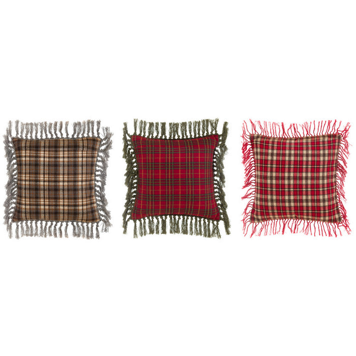 Cuscino Stampato Tartan Con Frange Quadrato Blanc Mariclo'