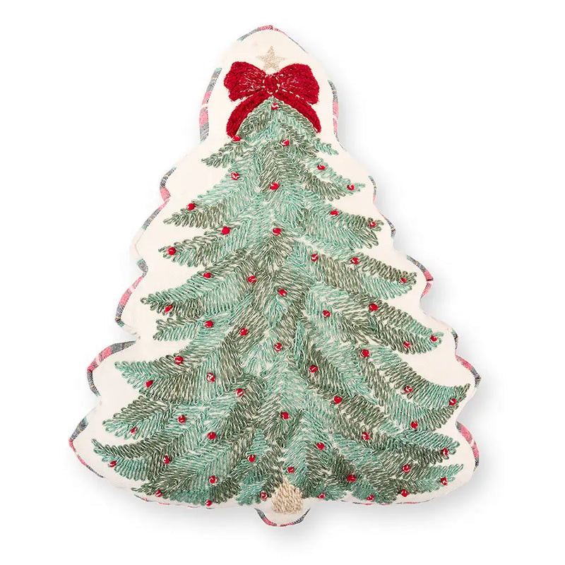 Cuscino Natalizio a Forma di Albero Ricamato con Fiocco Rosso – Nuvole di Stoffa