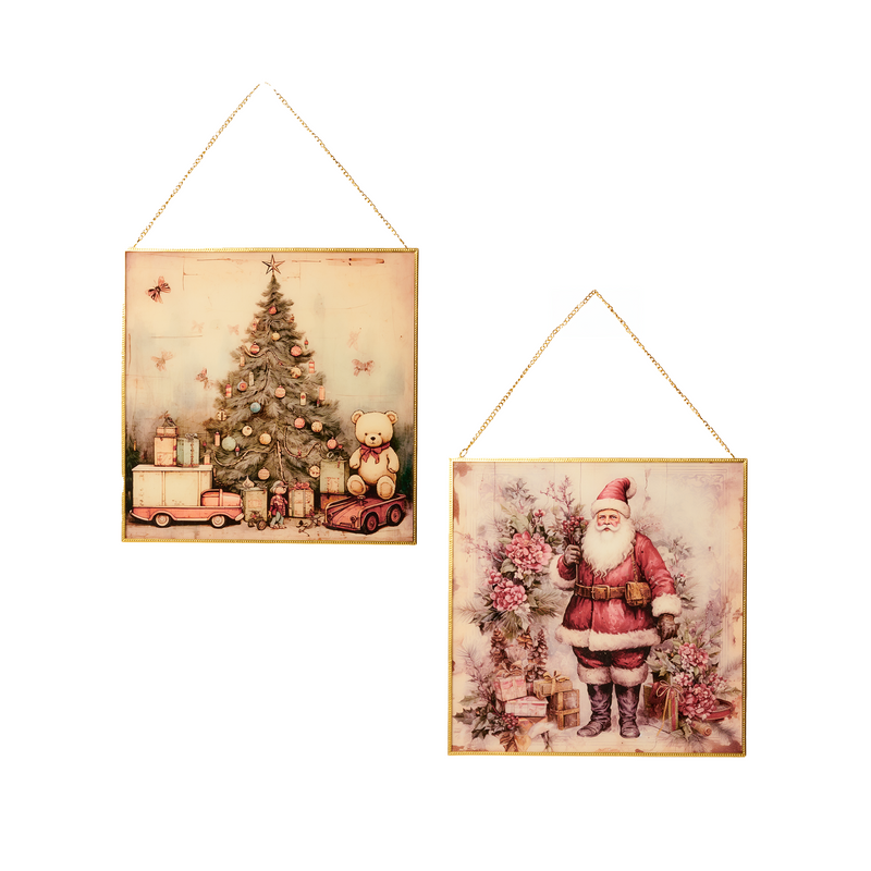 Peinture sur verre de Noël vintage