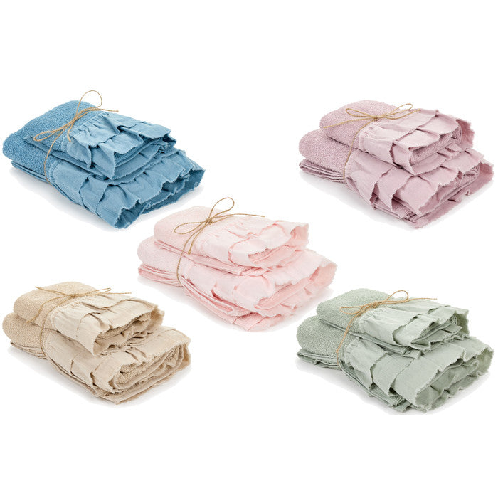 Coppia Asciugamani in Cotone Morbido con Volant  Nuvole di Stoffa