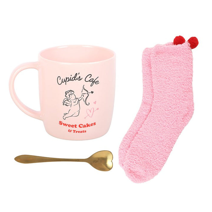 Tazza con cucchiaino e calzino Cupid's Cafe