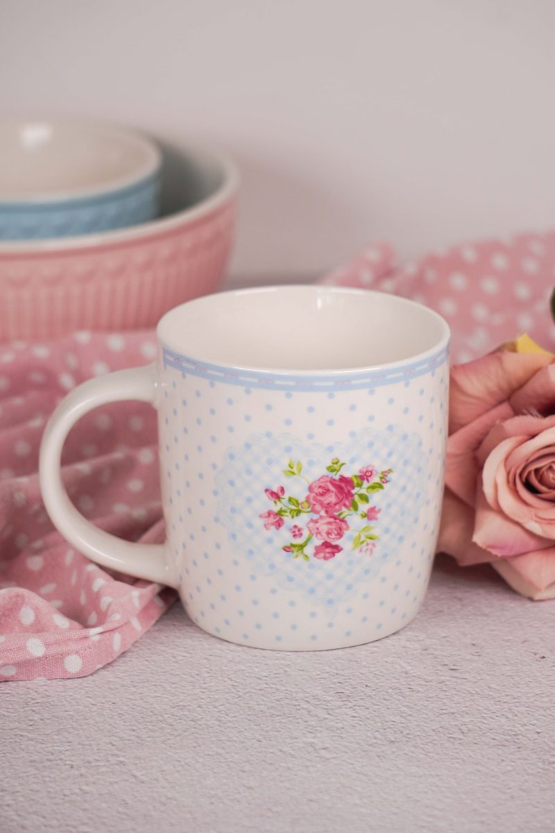 Tazza in porcellana con cuore e pois blu 350 ml - Arredo Casa da Sogno