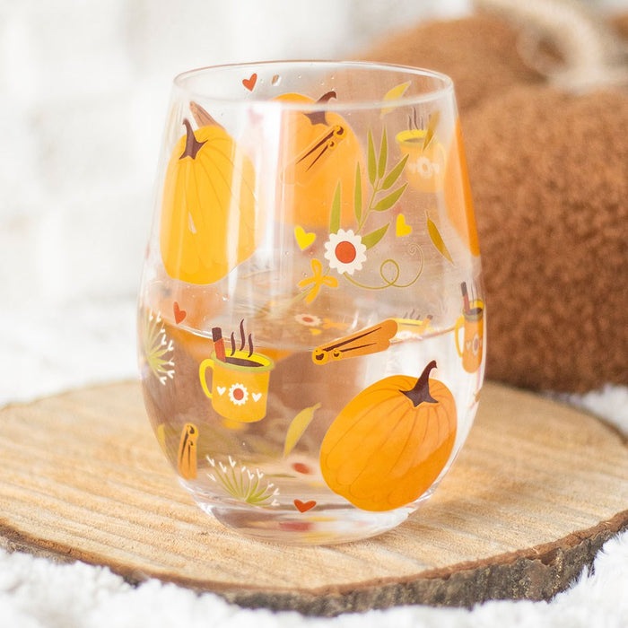 Glass cup with autumn decoration