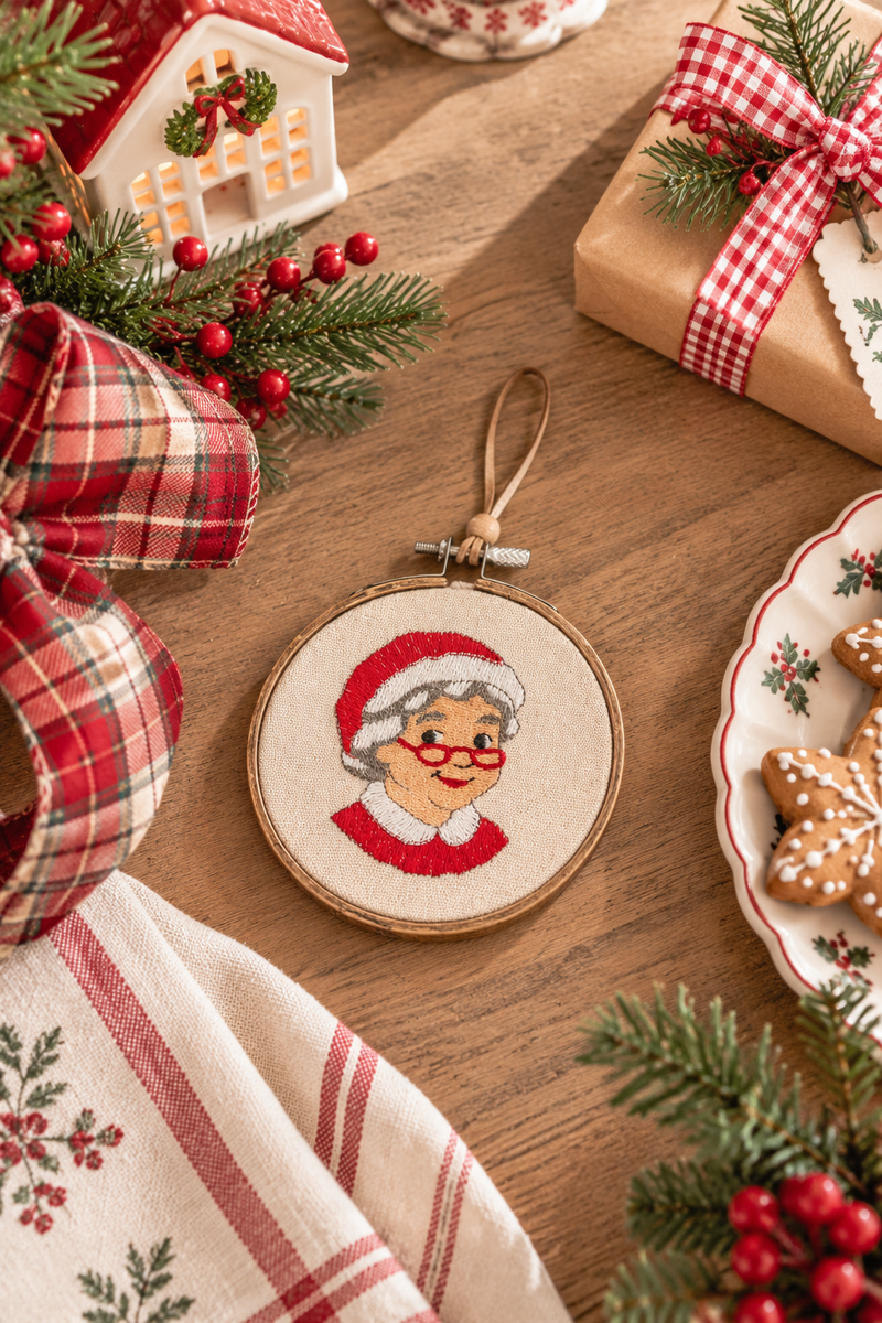 Decorazione Natalizia Mrs Claus Ricamata H 12,7 cm