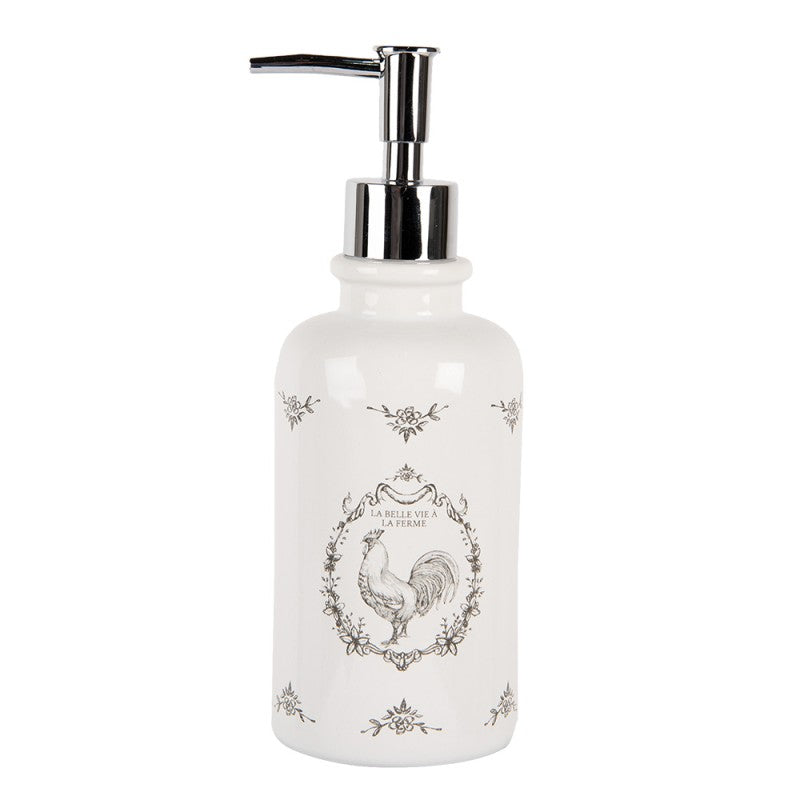 Dispenser Sapone in Ceramica Bianco 350 ml con Gallo Country | Clayre & Eef
