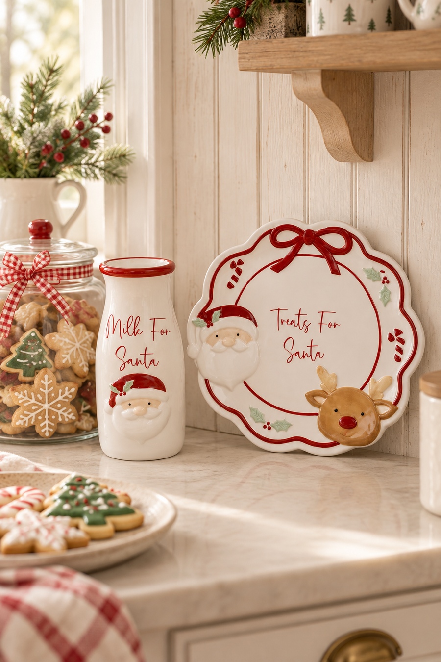 Set piatto e bottiglia per Babbo Natale in ceramica