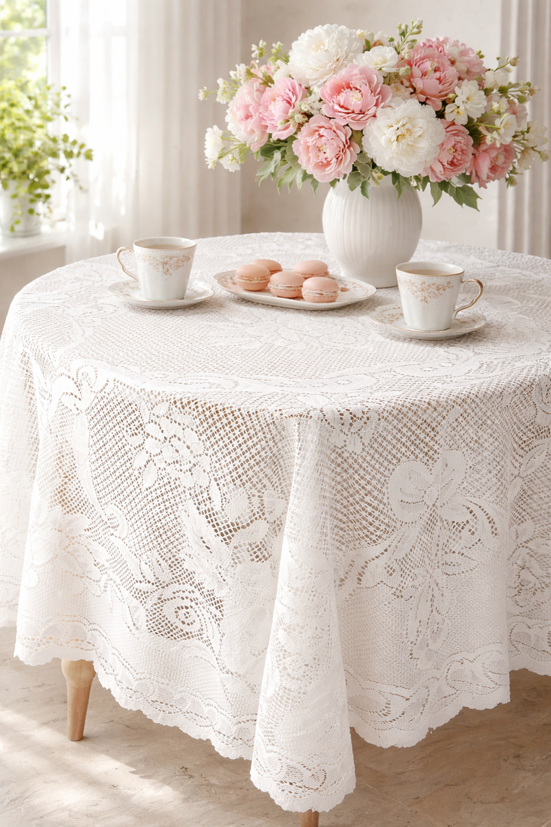 Nappe en polyester blanche - Dentelle