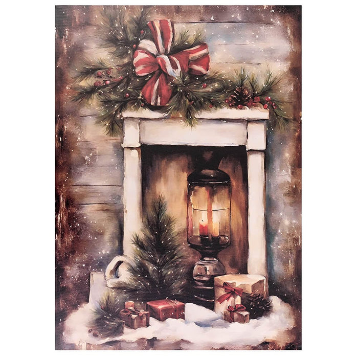 Christmas Fireplace Canvas Painting 50x70 cm Fabric Clouds
