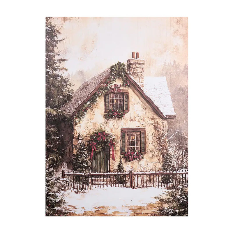 Quadro Natalizio Baita Innevata Canvas 50x70 cmNuvole di Stoffa