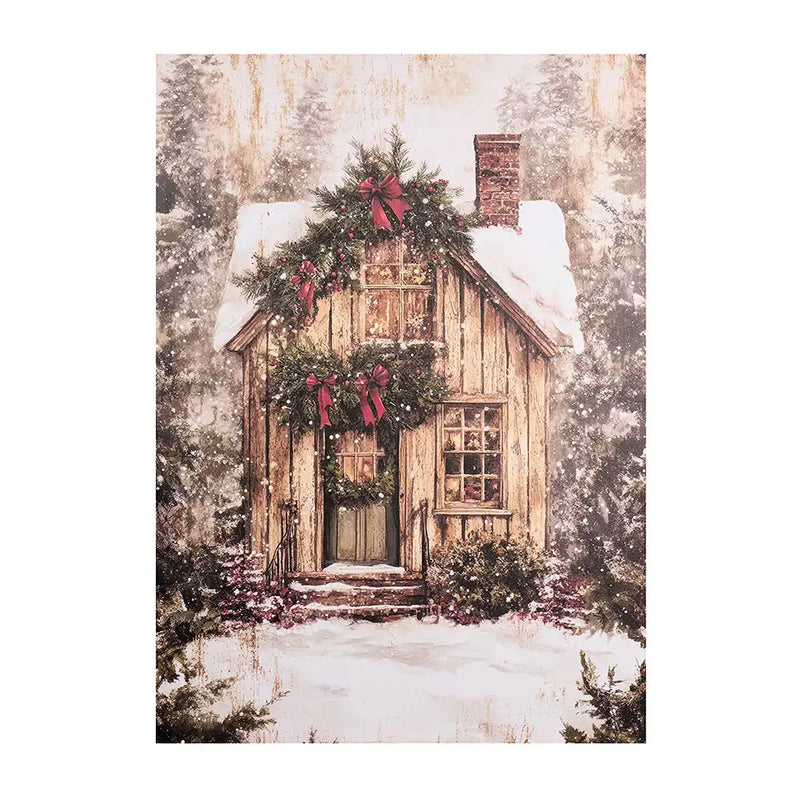 Quadro Canvas Baita in Legno Innevata 50x70 cm Nuvole di Stoffa