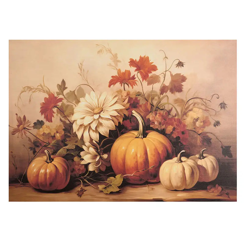 Quadro Autunnale con Zucche e Fiori 70x50 | Nuvole di Stoffa