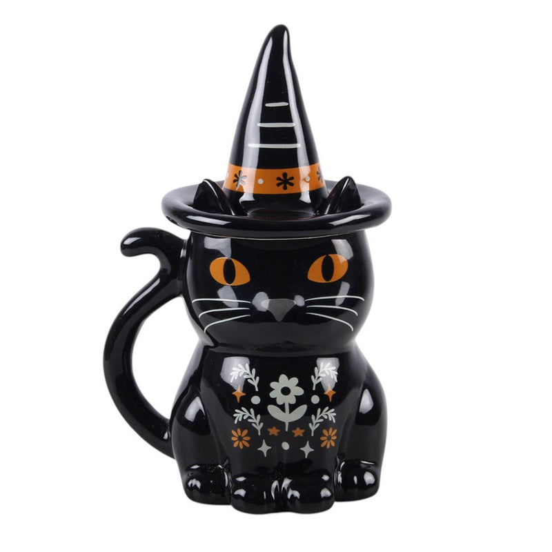 Tazza Gatto Nero Folk con Coperchio