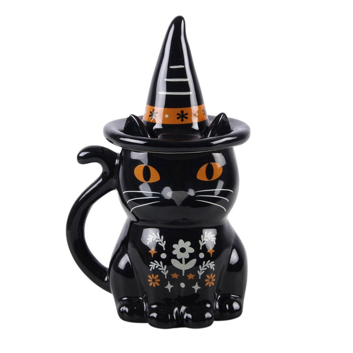 Tazza Gatto Nero Folk con Coperchio
