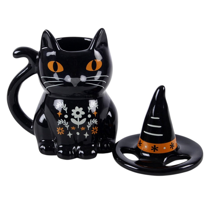 Tazza Gatto Nero Folk con Coperchio
