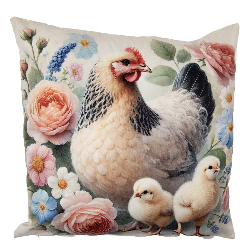Federa Cuscino 45x45 cm Clayre & Eef con Gallina e Fiori