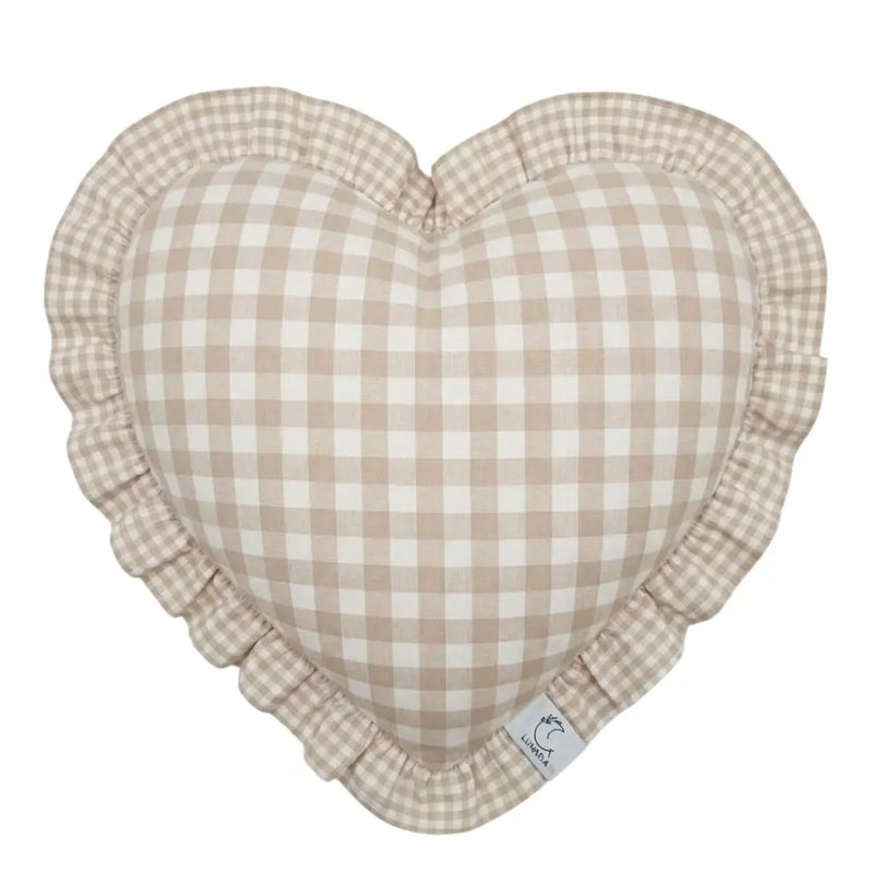 Federa Cuscino Cuore Beige a Quadretti