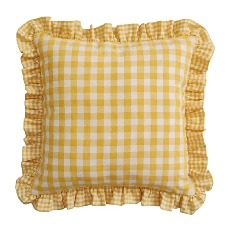 Federa Cuscino Quadri Giallo 40x40 cm con Volant