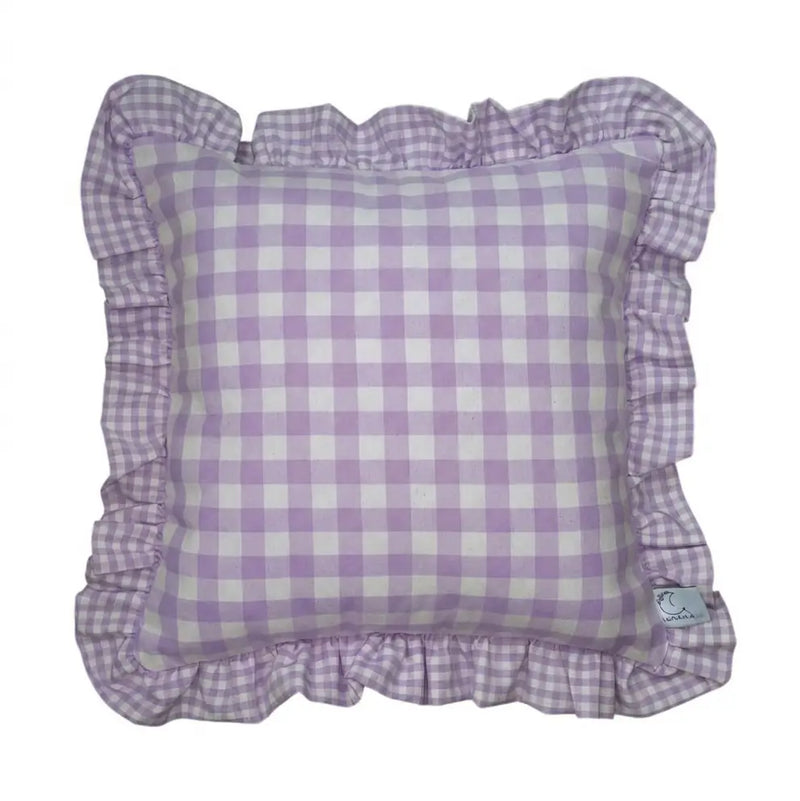 Federa Cuscino Quadri Lavanda 40x40 cm con Volant Stile Cottage