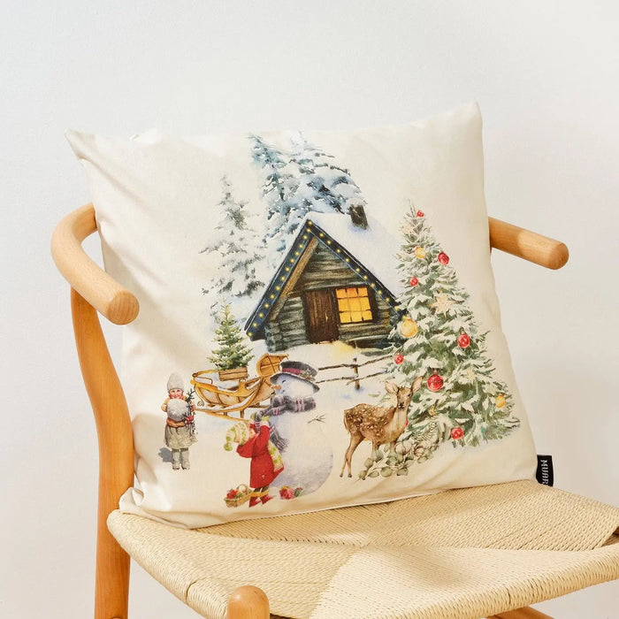 Housse de coussin avec enfants et cerfs