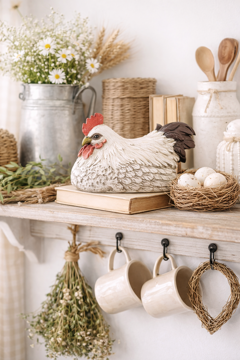 Gallina Decorativa Accovacciata in Resina 31x21x17 cm