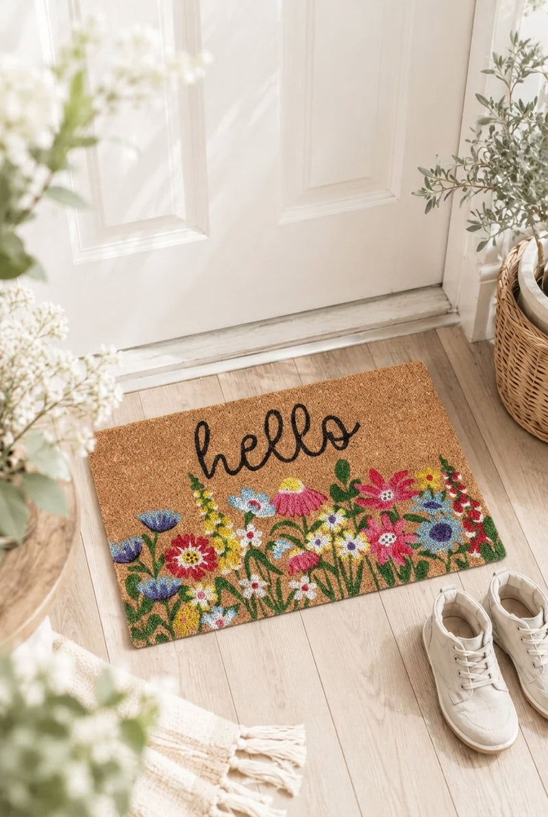 Zerbino in Cocco Naturale "Hello" con Fiori Colorati
