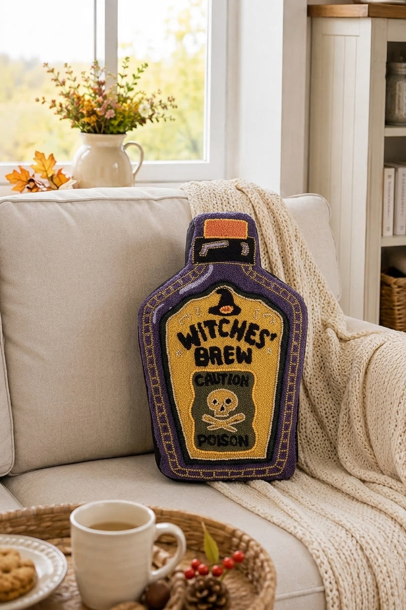 Cuscino Sagomato Bottiglia Pozione della Strega "Witches' Brew" – 20x33 cm