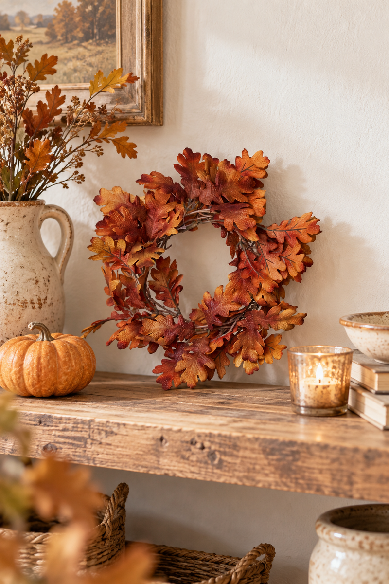 Ghirlanda Autunnale Foglie di Quercia 24 cm