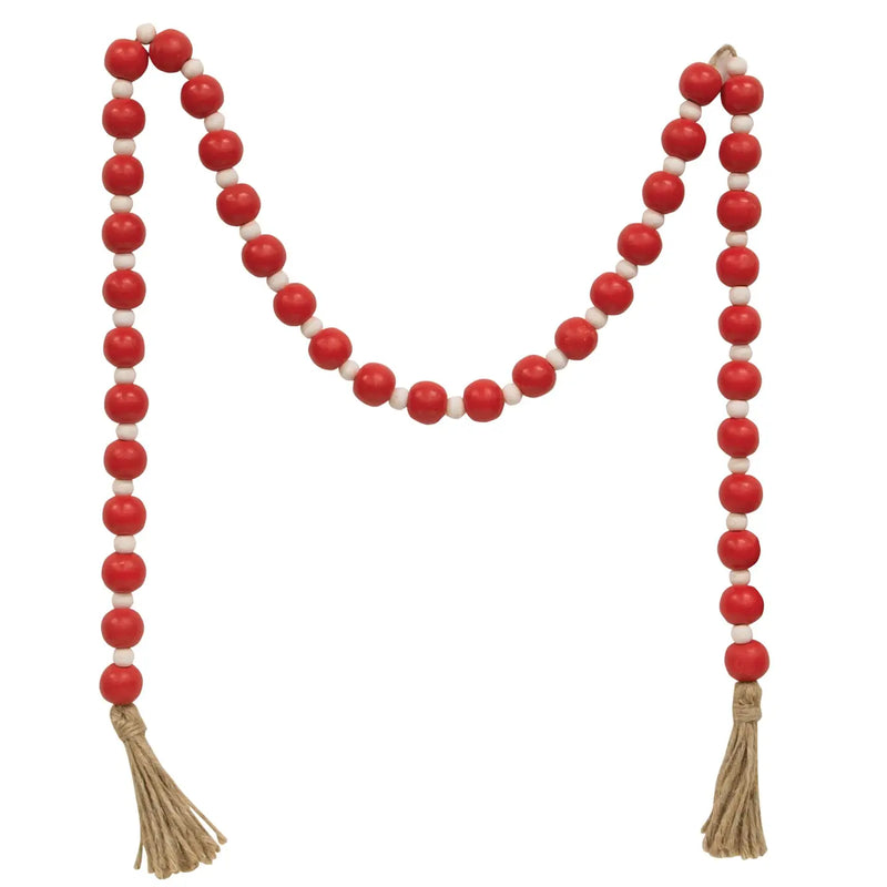 Ghirlanda natalizia decorativa di perline rosse e bianche con nappine