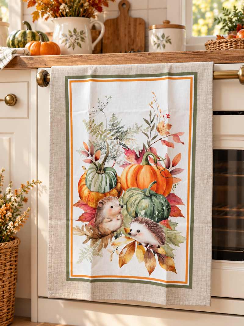 Strofinaccio Autunnale con Zucche e Ricci 50x70 cm