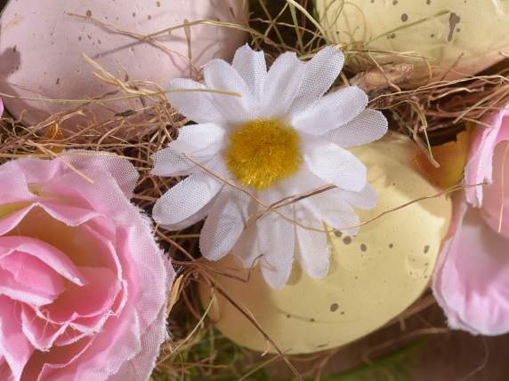 Corona artificiale con uova, fiori e fiocco d'appendere